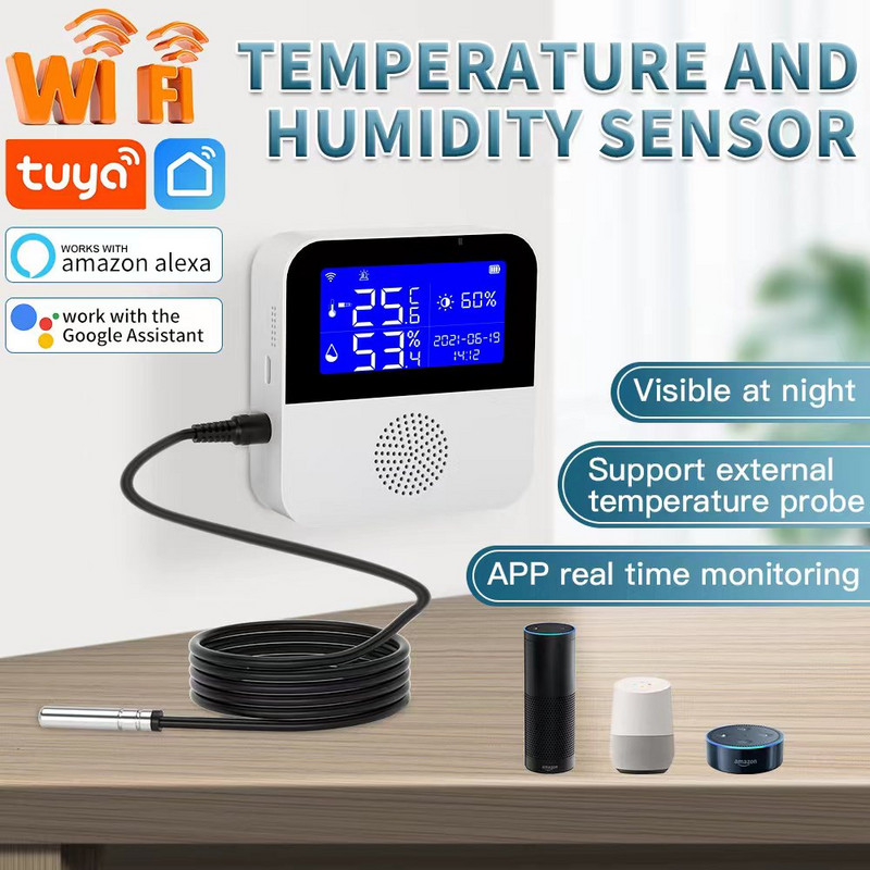 ANGUS Smart Home Wifi temperatūras mitruma sensors Home Assistant 2,9 collu LCD displejs atbalsta ārējo temperatūras sensoru līniju