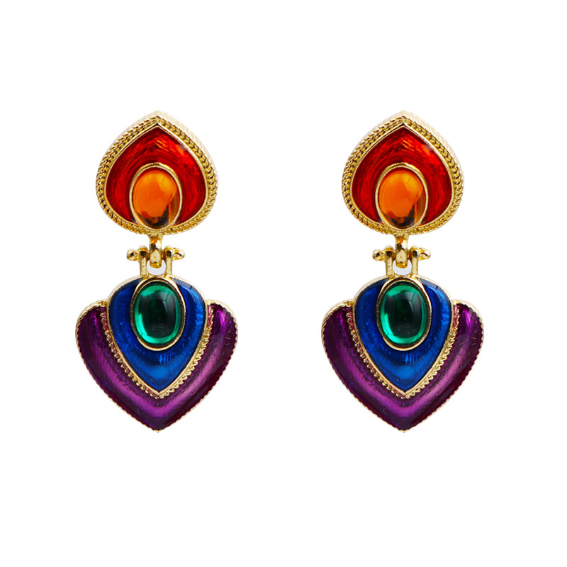 ZA Boho šarene naušnice od kristalne smole u obliku srca bez piercinga za žene Šarm Maxi Statement naušnice Štipaljke za uši Nakit