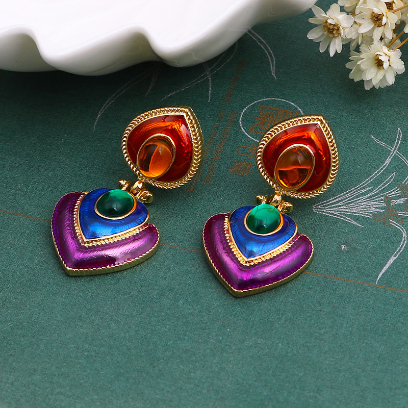 ZA Boho šarene naušnice od kristalne smole u obliku srca bez piercinga za žene Šarm Maxi Statement naušnice Štipaljke za uši Nakit