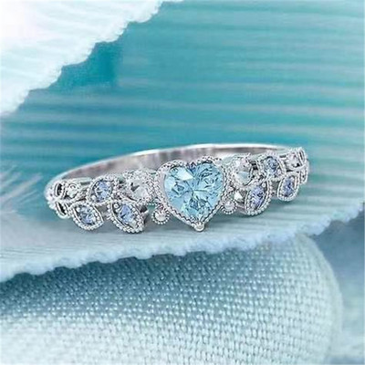 Inele de cristal cu inimă argintie pentru femei, inel de bijuterii, inele de promisiune de nuntă pentru femei, inel de logodnă de petrecere cu zircon pentru femei