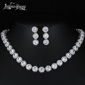 Bling apvalūs kubiniai cirkonio karoliai ir auskarai moteriškų vakarėlių papuošalų rinkinys vestuvių nuotakoms