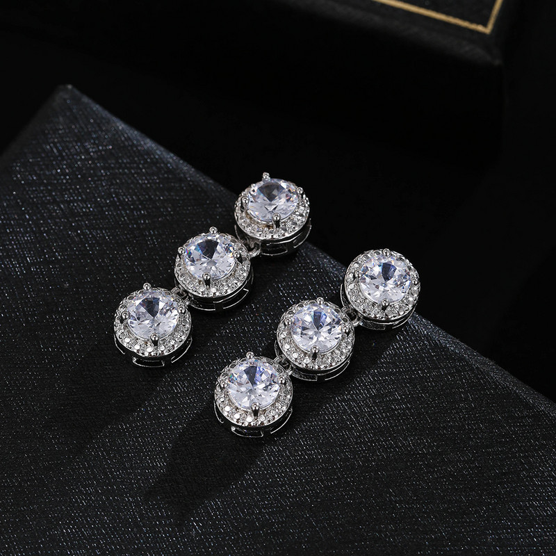 Bling apvalūs kubiniai cirkonio karoliai ir auskarai moteriškų vakarėlių papuošalų rinkinys vestuvių nuotakoms