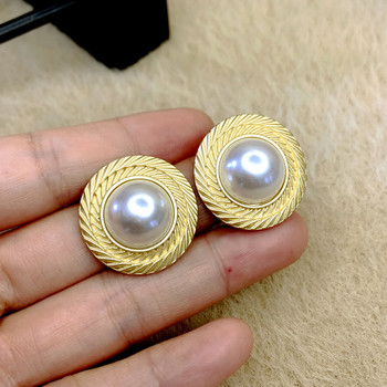 F.J4Z Модни обеци за дамска мода Големи зашеметяващи обеци с имитация на перли Geome Обеци с масивни изящни коледни подаръци