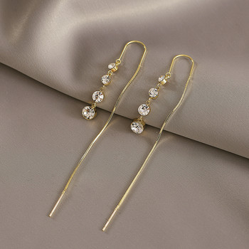2022 Нови обикновени множество струни от кристали Метален пискюл Дълга линия на ухото Корейски модни бижута за дамско парти Луксозни обеци