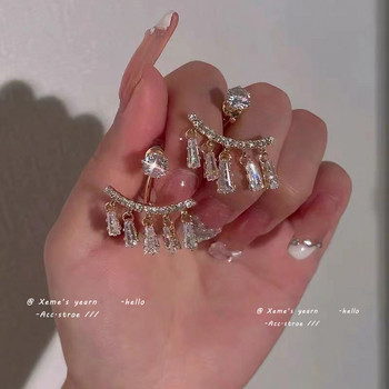 Чифт изящни френски мързеливи луксозни обеци с висулка с кристал от циркон за корейски модни бижута Парти аксесоари за жени