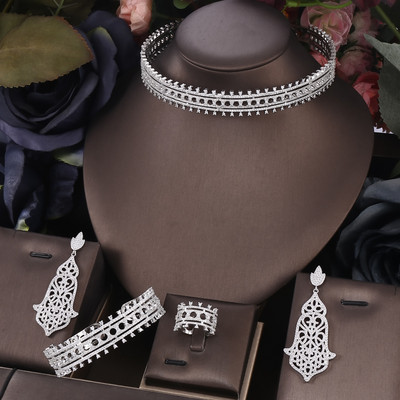 Janekelly2 vnt Vestuvių cirkonio papuošalų rinkiniai moterų vakarėliui, prabangūs Dubajaus Nigerijos krištoliniai vestuvių papuošalų rinkiniai