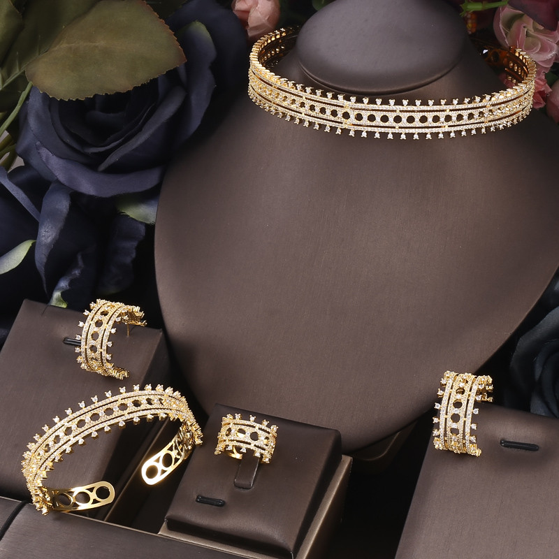 Janekelly2 vnt Vestuvių cirkonio papuošalų rinkiniai moterų vakarėliui, prabangūs Dubajaus Nigerijos krištoliniai vestuvių papuošalų rinkiniai