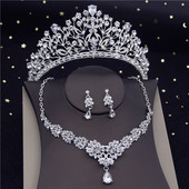 Luksuzne prozirne kristalne tijare Kompleti svadbenog nakita Modne krunske naušnice Choker ogrlica Ženska vjenčanica Komplet nakita za mladenku
