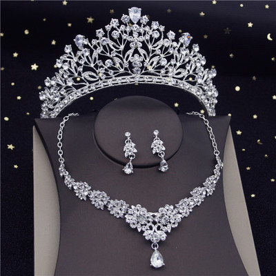 Luksuzne prozirne kristalne tijare Kompleti svadbenog nakita Modne krunske naušnice Choker ogrlica Ženska vjenčanica Komplet nakita za mladenku