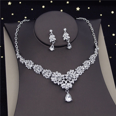Luksuzne prozirne kristalne tijare Kompleti svadbenog nakita Modne krunske naušnice Choker ogrlica Ženska vjenčanica Komplet nakita za mladenku