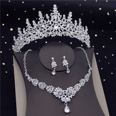 Luksuzne prozirne kristalne tijare Kompleti svadbenog nakita Modne krunske naušnice Choker ogrlica Ženska vjenčanica Komplet nakita za mladenku