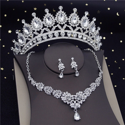 Luksuzne prozirne kristalne tijare Kompleti svadbenog nakita Modne krunske naušnice Choker ogrlica Ženska vjenčanica Komplet nakita za mladenku