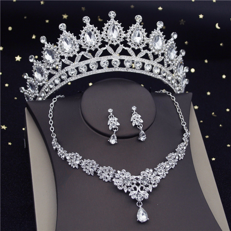 Luksuzne prozirne kristalne tijare Kompleti svadbenog nakita Modne krunske naušnice Choker ogrlica Ženska vjenčanica Komplet nakita za mladenku