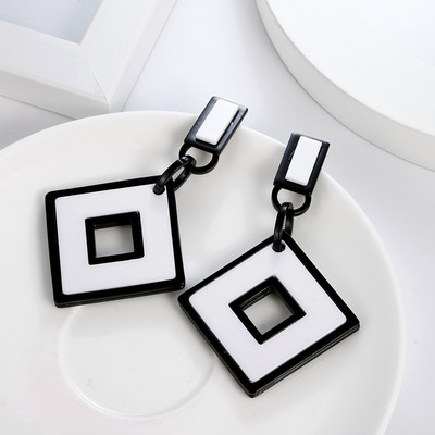 Fish Sheep Fashion, alb/negru, acrilic, pandantiv rotund, cercei lungi, cercei cu picătură geometrică, bijuterii pentru femei