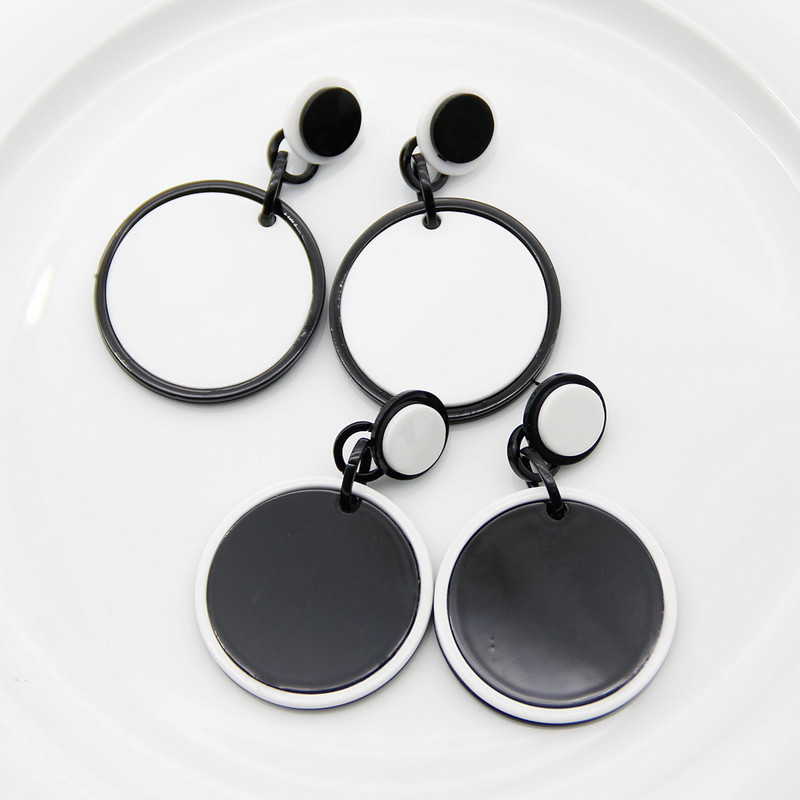 Fish Sheep Fashion, alb/negru, acrilic, pandantiv rotund, cercei lungi, cercei cu picătură geometrică, bijuterii pentru femei