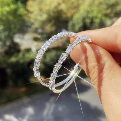 Huitan Full Shiny CZ Hoop Earrings Women Stylish Girl Party Jewelry New-design Big Loop Earring Модерни аксесоари Луксозен подарък