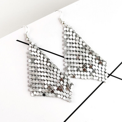 2020 Модерни креативни акрилни дълги шипове Висящи обеци за жени Пайети Пискюл Капка обеца Модни бижута Подаръци Нови постъпления