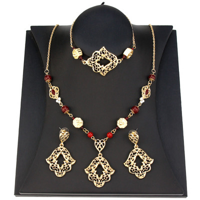 Sunspicems New Morocco Bride Jewelry Sets Women Drop Earring Chic Гривна Мъниста Колие Златен Цвят Арабски Мюсюлмански Бижута Подарък