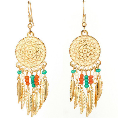 Златни цветни обеци Бохемски изящни луксозни големи кръгли обеци Кристални акрилни ръчно изработени женски геометрични ресни Модни бижута