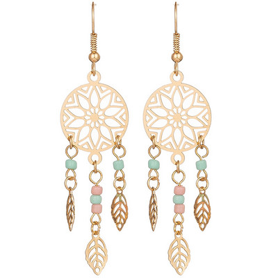 Златни цветни обеци Бохемски изящни луксозни големи кръгли обеци Кристални акрилни ръчно изработени женски геометрични ресни Модни бижута