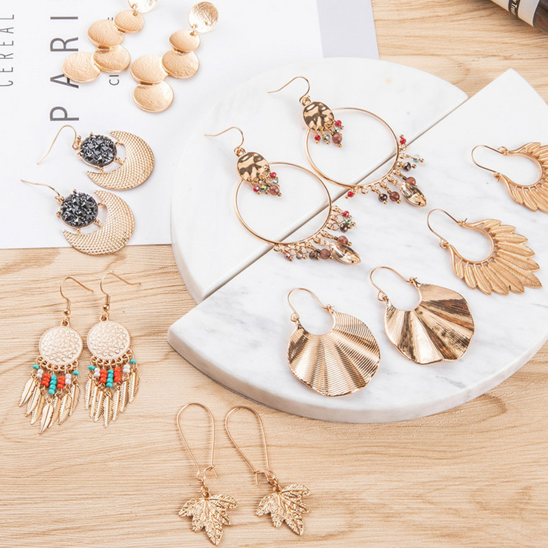 Златни цветни обеци Бохемски изящни луксозни големи кръгли обеци Кристални акрилни ръчно изработени женски геометрични ресни Модни бижута