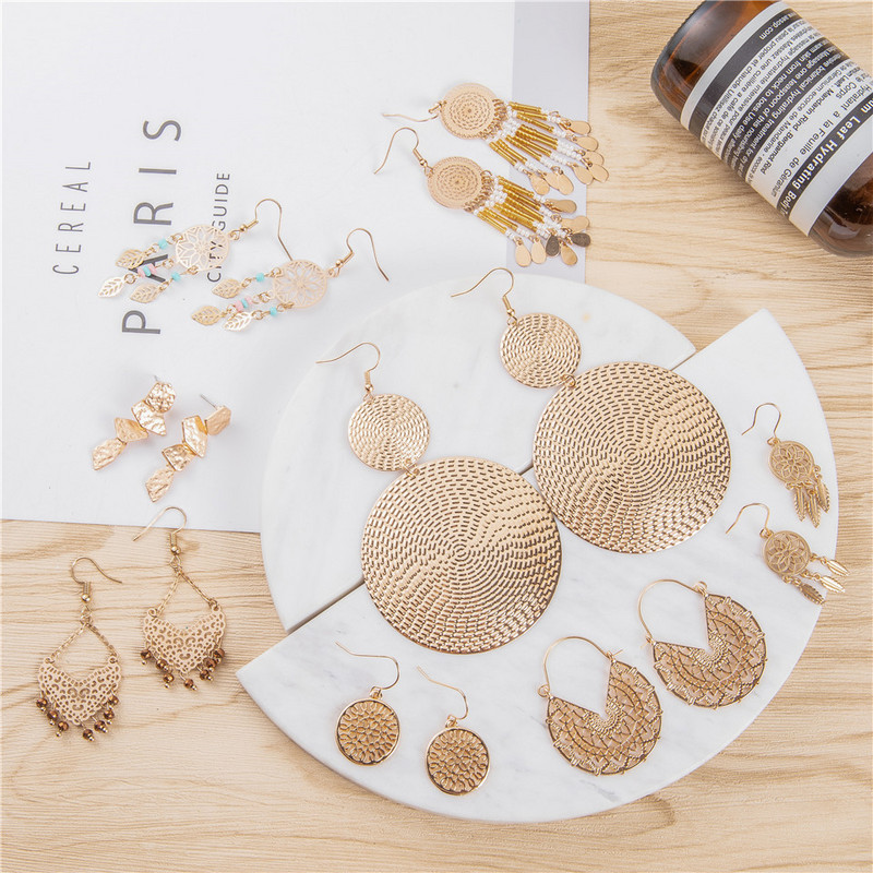 Златни цветни обеци Бохемски изящни луксозни големи кръгли обеци Кристални акрилни ръчно изработени женски геометрични ресни Модни бижута