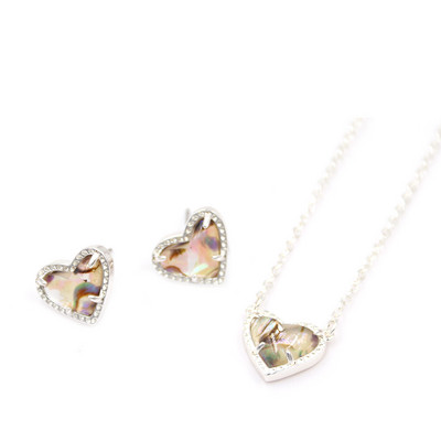 2022 г. Нов ярко розово сърце от смола Druzy Цветен скъпоценен камък Малка любов Геометрични обеци и колие Комплект бижута за жени