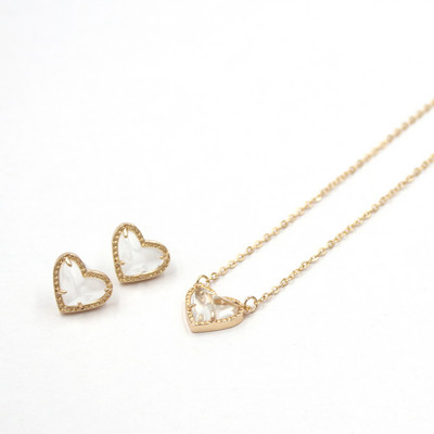 2022 г. Нов ярко розово сърце от смола Druzy Цветен скъпоценен камък Малка любов Геометрични обеци и колие Комплект бижута за жени