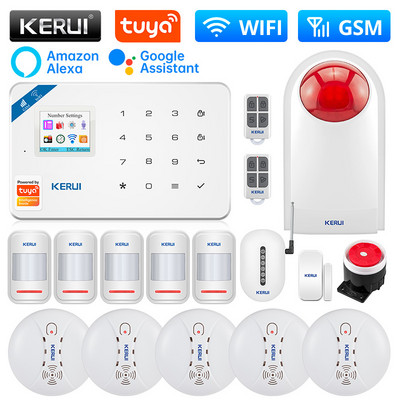 KERUI W181 Inteligentný domáci WIFI GSM bezpečnostný alarm Tuya so senzorom dverí a okien, bezpečnostným detektorom pohybu a vlámaním