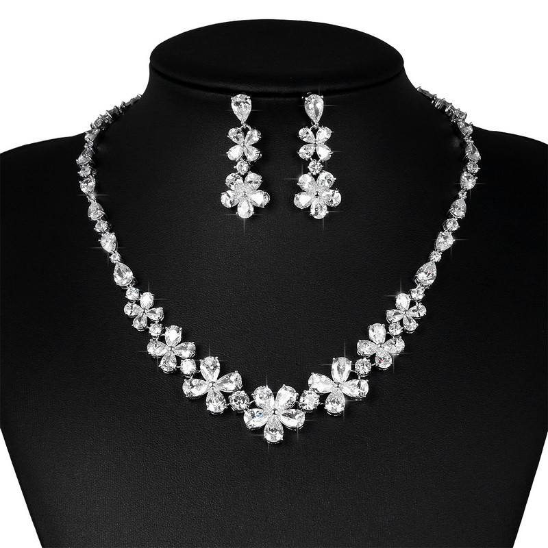 „Weiman Jewelry“ putojantis daugiaspalvis kubinis cirkonis CZ krištolinių gėlių karoliai ir auskarų rinkinys vestuvinių banketų papuošalams