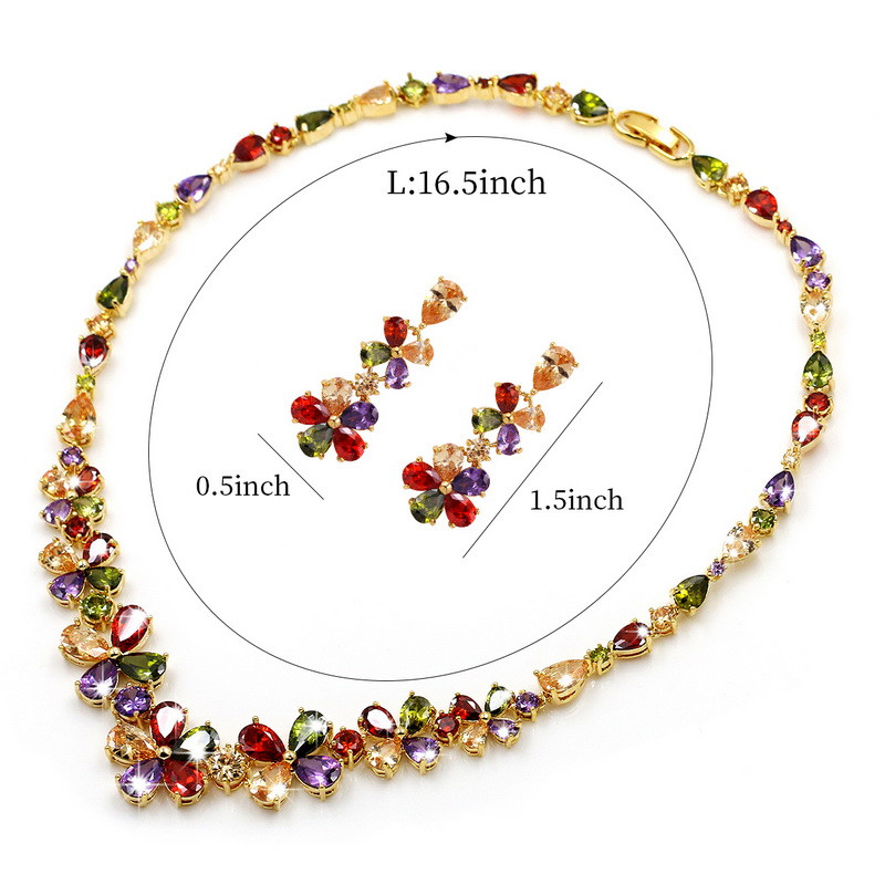 „Weiman Jewelry“ putojantis daugiaspalvis kubinis cirkonis CZ krištolinių gėlių karoliai ir auskarų rinkinys vestuvinių banketų papuošalams