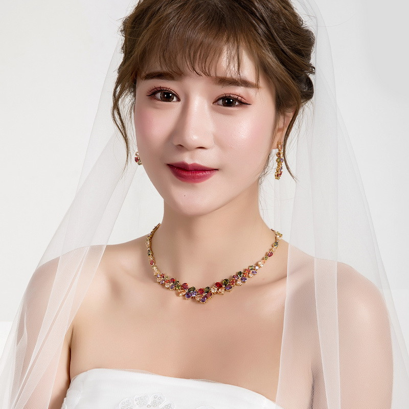 „Weiman Jewelry“ putojantis daugiaspalvis kubinis cirkonis CZ krištolinių gėlių karoliai ir auskarų rinkinys vestuvinių banketų papuošalams