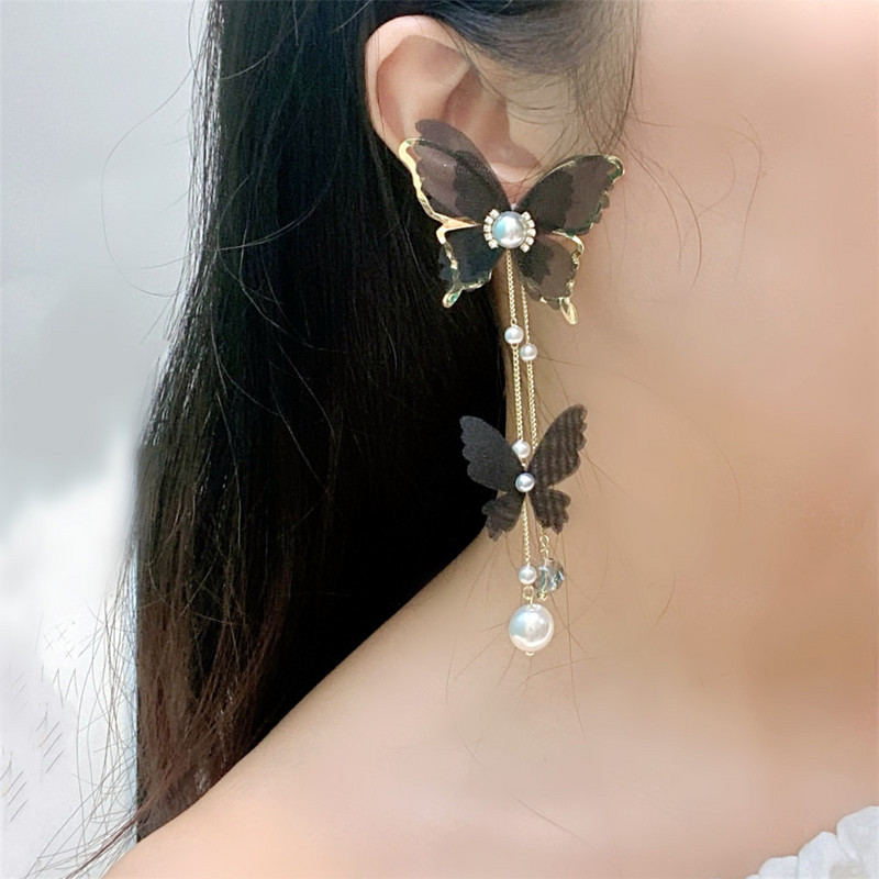 Супер приказна перла Butterfly Face Thin Holiday Dating обеци