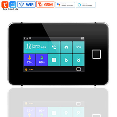Tuya Wifi išmanioji signalizacijos sistema namų apsauga G60 4,3 colio spalvotas jutiklinis ekranas pirštų atspaudų belaidė saulės sirenos durų jutiklio sistema