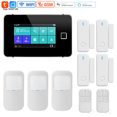Tuya Wifi išmanioji signalizacijos sistema namų apsauga G60 4,3 colio spalvotas jutiklinis ekranas pirštų atspaudų belaidė saulės sirenos durų jutiklio sistema