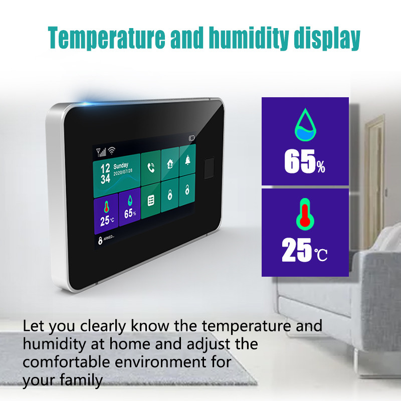 Tuya Wifi išmanioji signalizacijos sistema namų apsauga G60 4,3 colio spalvotas jutiklinis ekranas pirštų atspaudų belaidė saulės sirenos durų jutiklio sistema