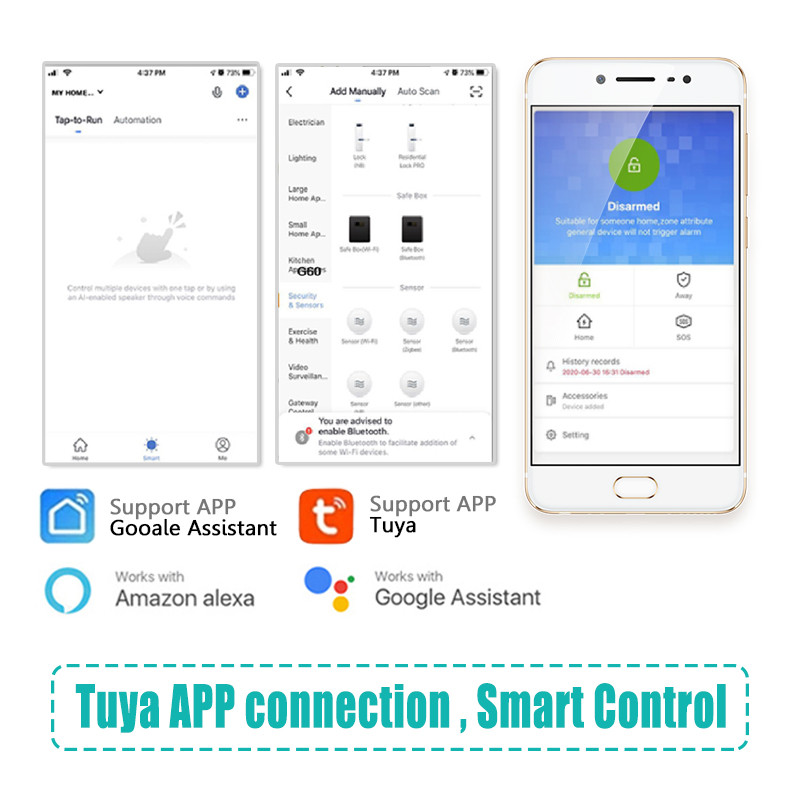Tuya Wifi išmanioji signalizacijos sistema namų apsauga G60 4,3 colio spalvotas jutiklinis ekranas pirštų atspaudų belaidė saulės sirenos durų jutiklio sistema