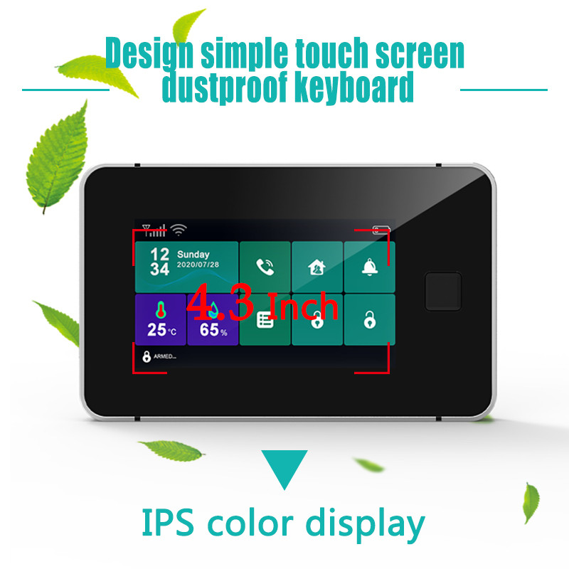 Tuya Wifi išmanioji signalizacijos sistema namų apsauga G60 4,3 colio spalvotas jutiklinis ekranas pirštų atspaudų belaidė saulės sirenos durų jutiklio sistema