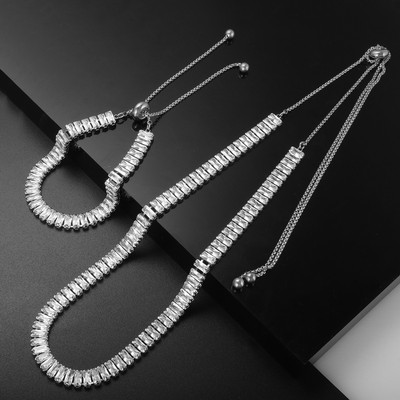 Nerūdijančio plieno prabangus kvadratinis CZ Choker karoliai, reguliuojama krištolo apyrankė moterims, vestuvių sužadėtuvių papuošalų rinkinys, dovana