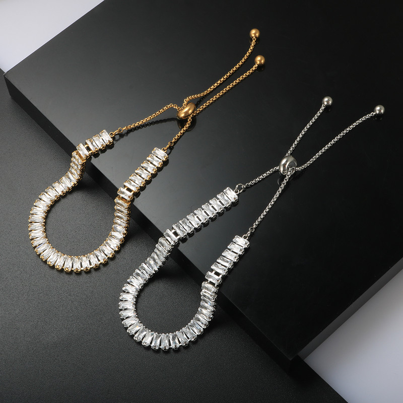 Nerūdijančio plieno prabangus kvadratinis CZ Choker karoliai, reguliuojama krištolo apyrankė moterims, vestuvių sužadėtuvių papuošalų rinkinys, dovana