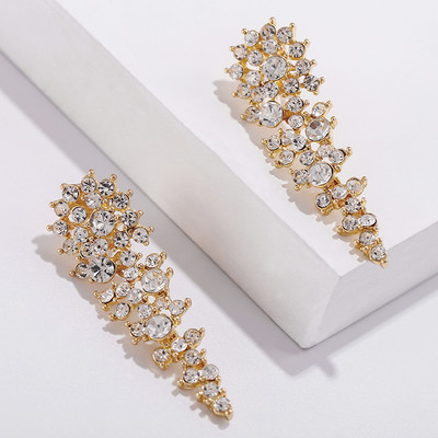 Naujas prabangus krištolinis ilgas nuotakos segtukas ant auskarų be auskarų, moterims, vestuvių vakarėliui, sužadėtuvėms be skylių ausų segtukų