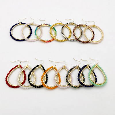 Wgoud Bohemian Handmade Bead Round Teardrop Drop Earring for Women Femme Fashion Glass Bead Woven Geometric Vingle Earring Gift