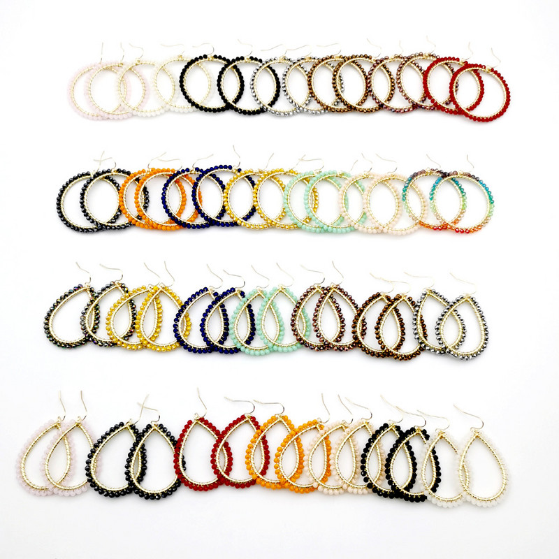 „Wgoud Bohemian“ rankų darbo karoliukai, apvalūs, ašariniai lašai, auskarai moterims „Femme Fashion“ stiklo karoliukai, austi geometriniai kabantys auskarai, dovana