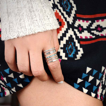 Γυναικείο δαχτυλίδι Bohemia Stone Inlaid Finger Joint Δαχτυλίδι αντίκες Χαρακτική με γεωμετρικό σχέδιο Γυναικείο δώρο Δαχτυλίδι για πάρτι