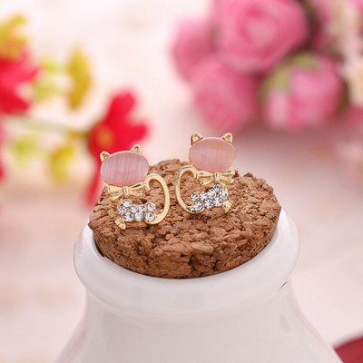 Kūrybiški raudono klevo lapo cirkonio auskarai moterims Mieli gyvūnai triušis katė kalnų krištolo auskarai mergaičių Kalėdų vakarėlio papuošalai