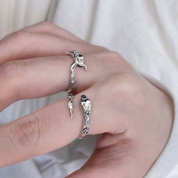 Винтидж пръстен за двойка роза със змия за жена, мъж, сребърен цвят, форма на змия, мъжки женски пръстен, рок готик парти, бижута, подарък