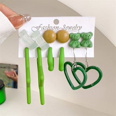 5 perechi/set coreeană de modă rășină acrilic verde urs stea pandantiv cercei pentru femei inimă geometrică cercei seturi bijuterii la modă