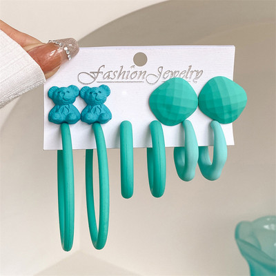 5 perechi/set coreeană de modă rășină acrilic verde urs stea pandantiv cercei pentru femei inimă geometrică cercei seturi bijuterii la modă