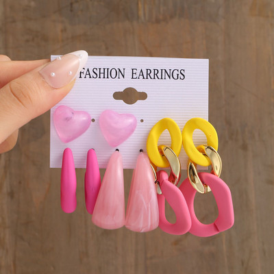 5 perechi/set coreeană de modă rășină acrilic verde urs stea pandantiv cercei pentru femei inimă geometrică cercei seturi bijuterii la modă