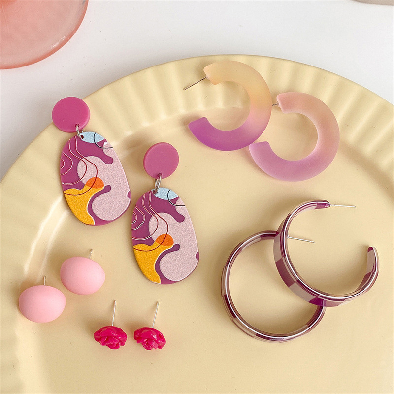 5 perechi/set coreeană de modă rășină acrilic verde urs stea pandantiv cercei pentru femei inimă geometrică cercei seturi bijuterii la modă